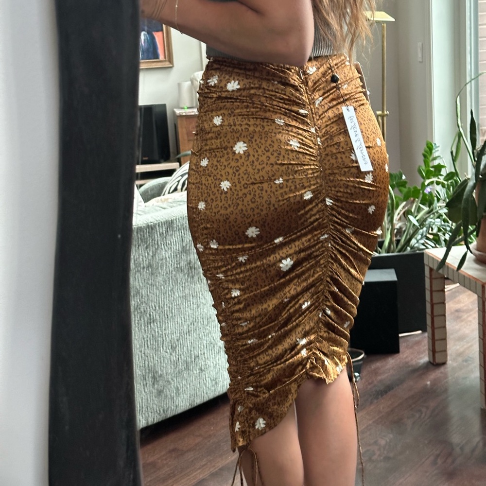 For Love And Lemons Gold Asymmetrical Ruched Skirt